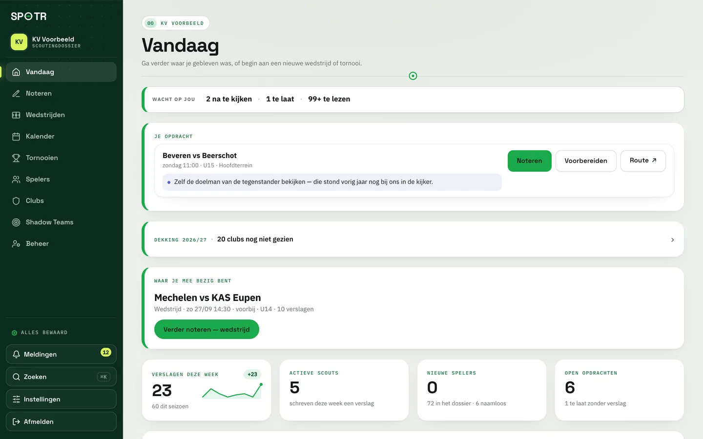 SPOTR op een laptop, met het overzicht van de hoofdscout.